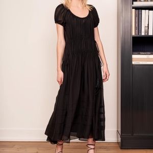 La Ligne Isabelle Silk Chiffon Gathered Maxi Dress - Black, size small